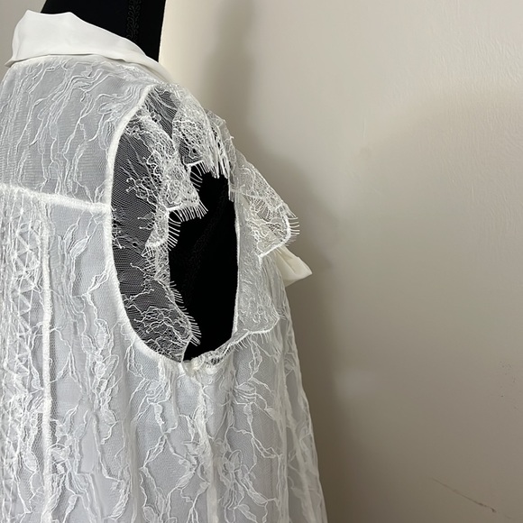 🆕EXPRESS Ivory Tie Neck Lace Top - Size: S - Picture 5 of 8